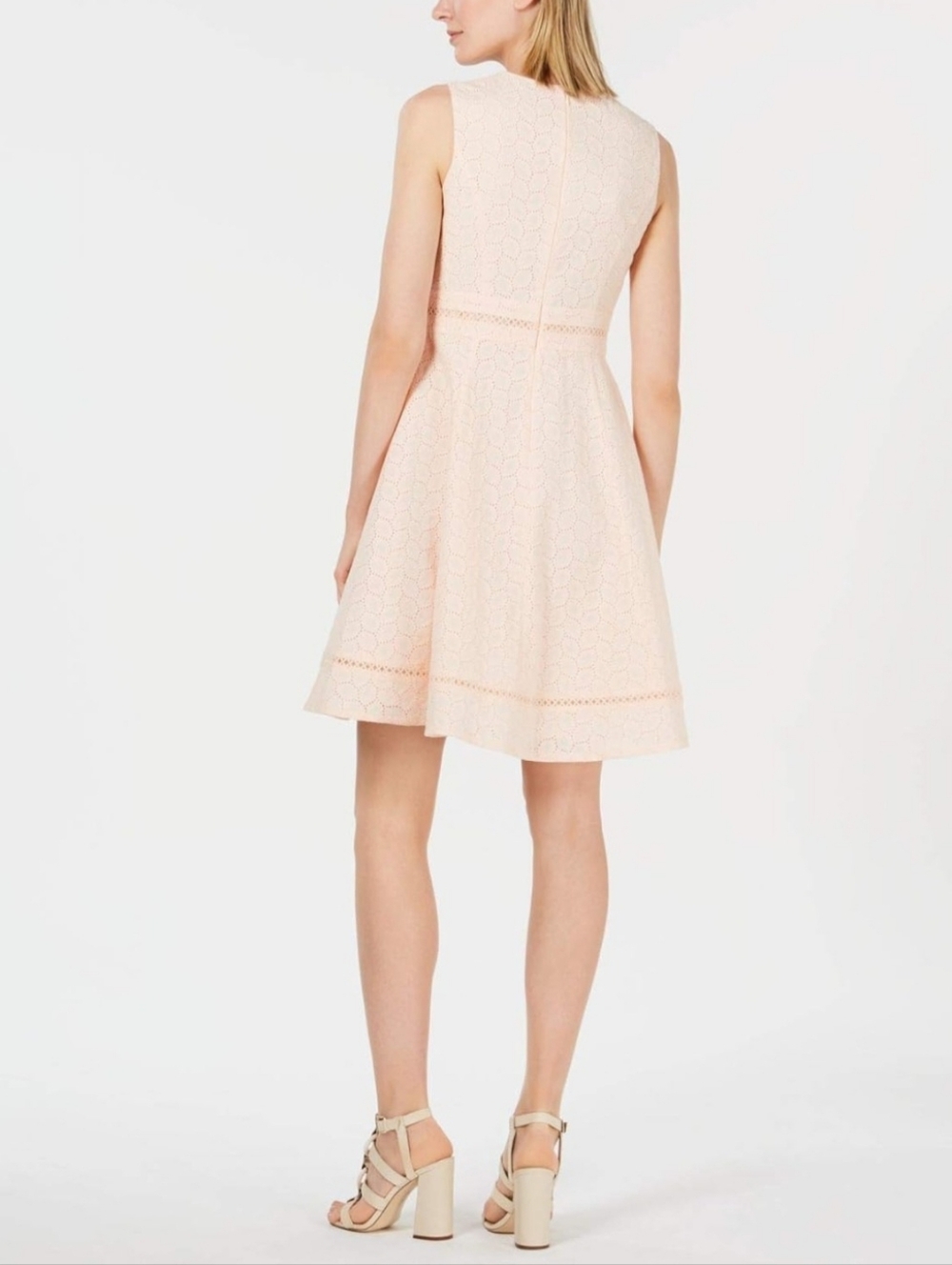 Calvin Klein Women's Sleeveless Cotton Eyelet Fit and Flare Dress Blossom 14 - Picture 2 of 8